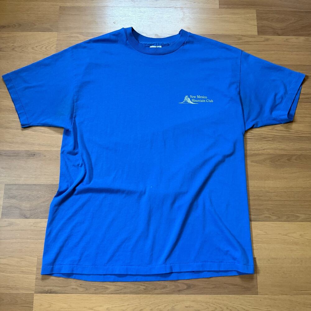 Men's Vintage 90's New Mexico Mountain Club Hiking Climbing Blue Tee Shirt Sz XL